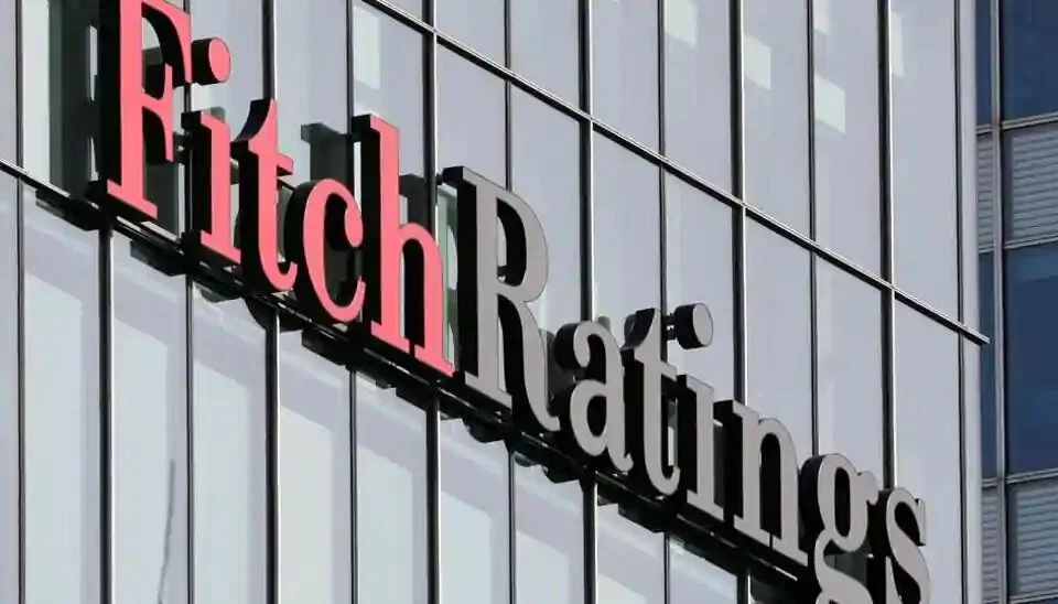 The Fitch Ratings logo is seen at their offices at Canary Wharf financial district in London,Britain.