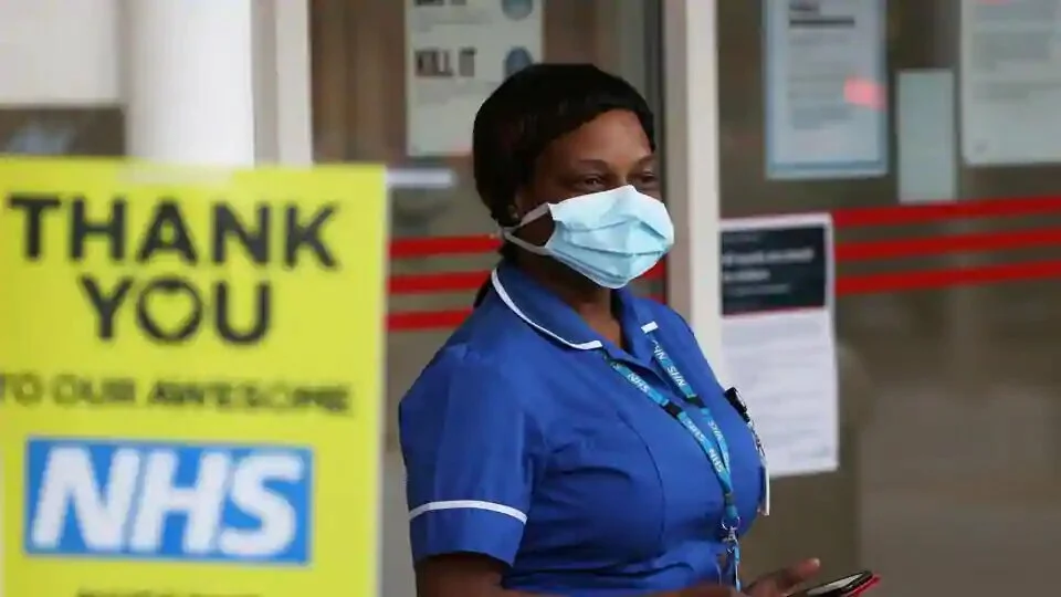 An NHS worker at the Chelsea and Westminster Hospital as part of a campaign in support of the NHS, following the outbreak of the coronavirus disease Covid-19, in London on May 14.