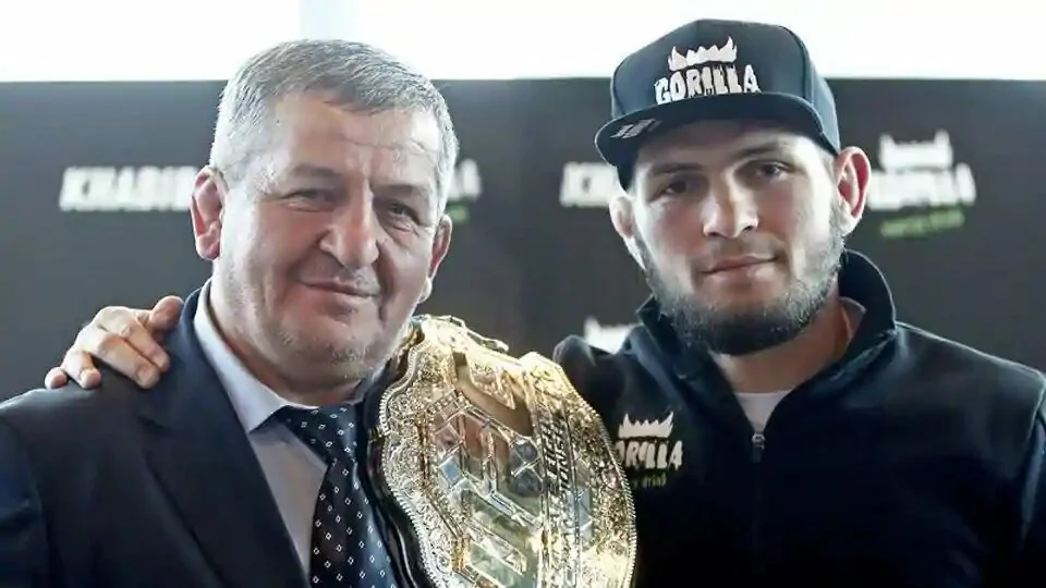 UFC champion Khabib Nurmagomedov with his father.