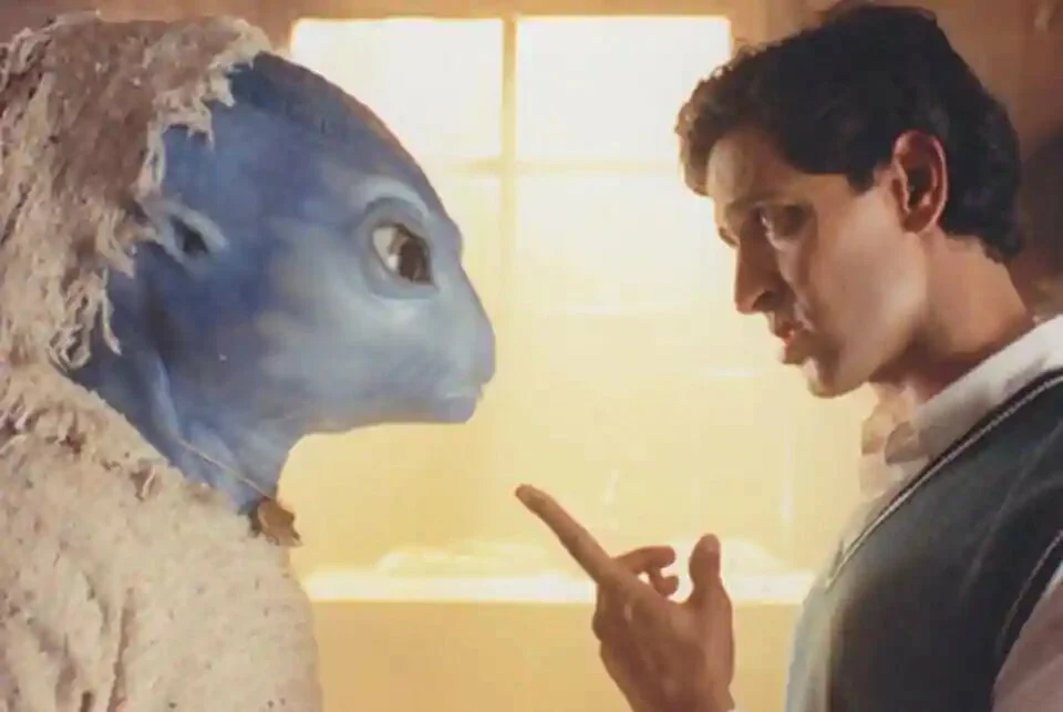 Hrithik Roshan and the alien Jaadu in a still from Koi Mil Gaya.