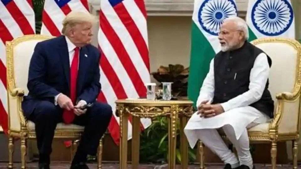 Prime Minister Narendra Modi with US President Donald Trump during a meeting at Hyderabad House in New Delhi in February 2020.