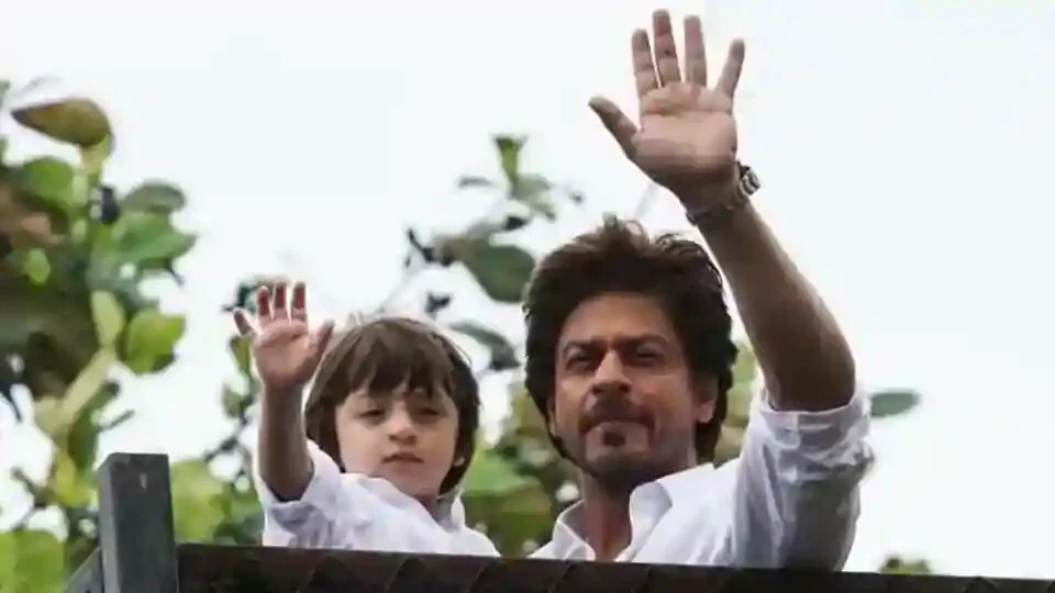 Shah Rukh Khan and his son AbRam greet fans on a previous Eid.