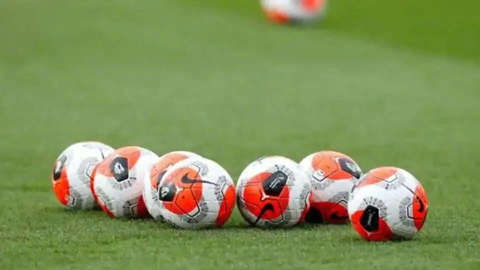 General view of match balls on the pitch before the match.