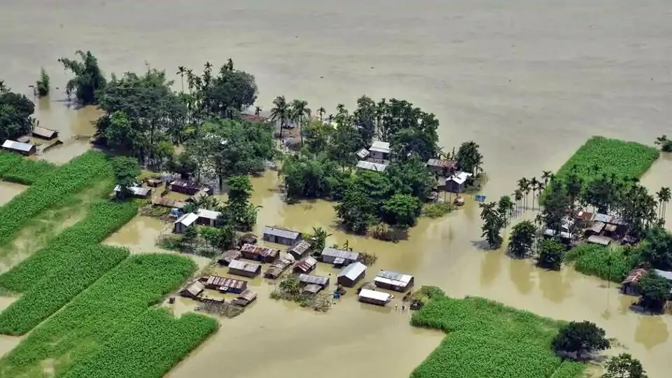 An aerial view of the flood-affected areas of Assam.