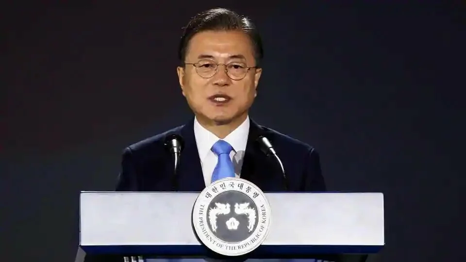 South Korean President Moon Jae-in speaks during the celebration of the 75th anniversary of the Liberation Day, which celebrates its independence from Japanese colonial rule following the end of World War II after Japan surrendered between August 14 and 15 in 1945, at Dongdaemun Design Plaza (DDP), Seoul.