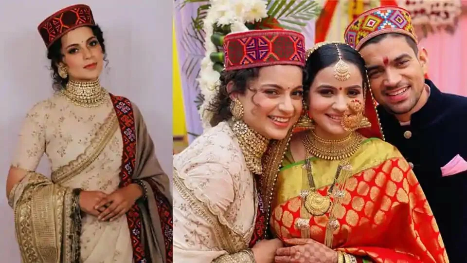 Kangana Ranaut with sister-in-law Ritu and brother Aksht during their wedding reception.